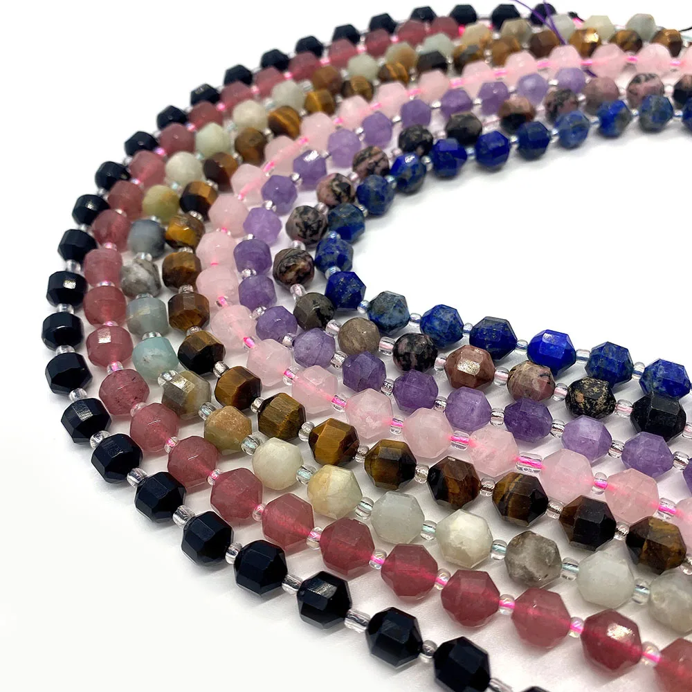 

Geometric Faceted Natural Stone Beads 8/10mm Lapis Lazuli Turquoise Straight Hole Spacer Beads 1 Strand DIY Fashion Jewelry Gift