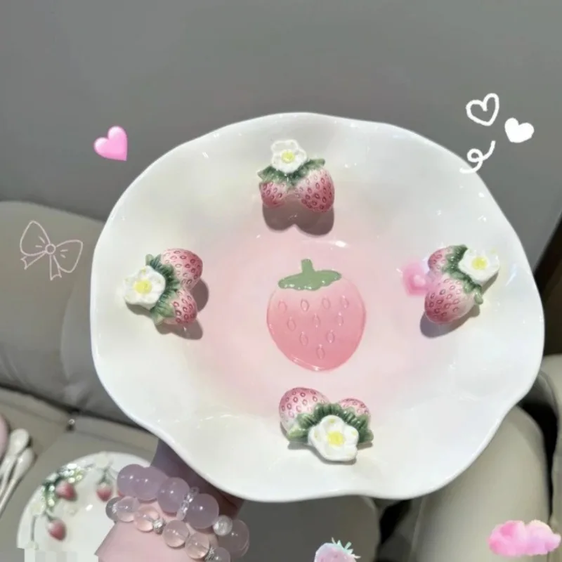 

Internet celebrity strawberry hand-painted underglaze home ceramic breakfast western pasta dessert cake plate