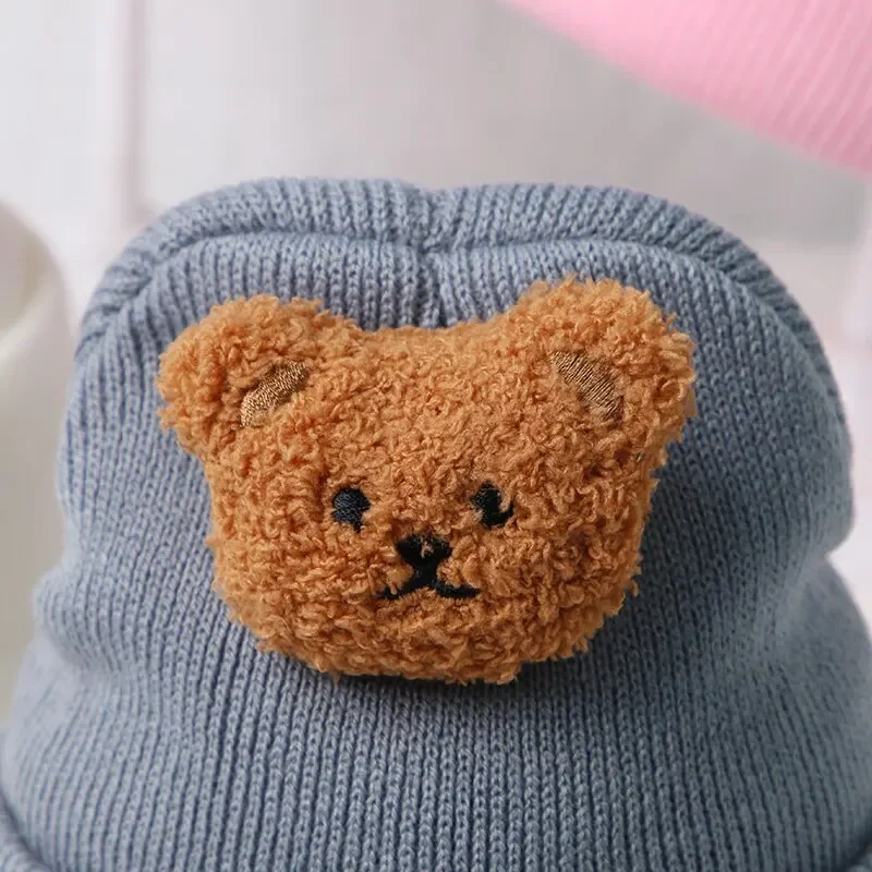 Cartoon Bear Baby Knitted Hat Autumn Winter Warm Newborn Infant Beanies for Boys Girls Soft Comfortable Toddler Kids Bonnet