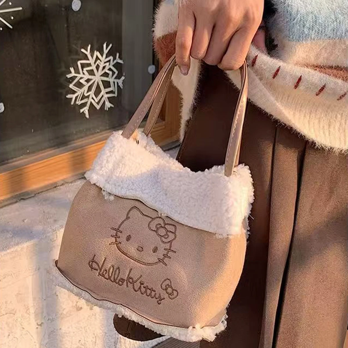 

Симпатичная мультяшная периферийная сумка HelloKitty, сумка из искусственного флиса ягненка, сумка, может быть скрещен по диагонали, изысканный подарок на день рождения