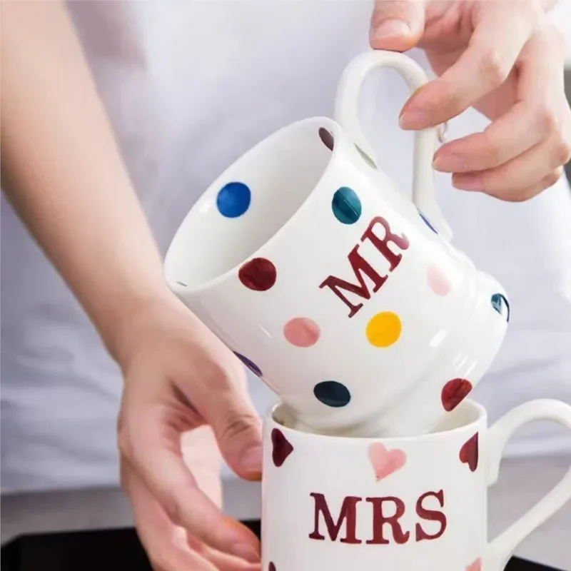 Mr Mrs Coffee Mug Dot Love Ceramic Cup for Couple Girl Drinking Water Wedding Gift 400ml