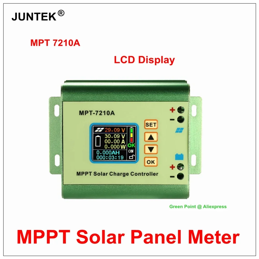 JUNTEK MPT-7210A LCD Display Solar Aluminum Alloy Panel Charge Controller 24/36/48/60/72V Boost Solar Battery Charge Controller