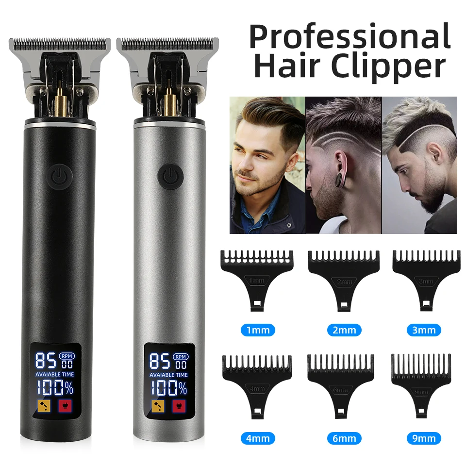 USB Electric LCD Hair Clipper Trimmer All In One Head Rechargeable Hair Clipper Oil Head Hair Carving Hairstyle Razor For Man