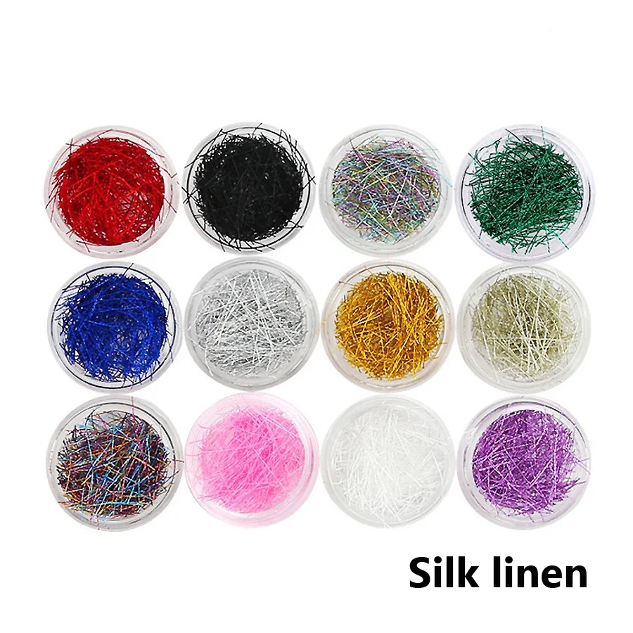 12pçs conjunto de pó de glitter para unhas, lantejoulas para unhas, flocos de seda, linho, gelatina, decoração colorida, faça você mesmo, manicure, arte de unha