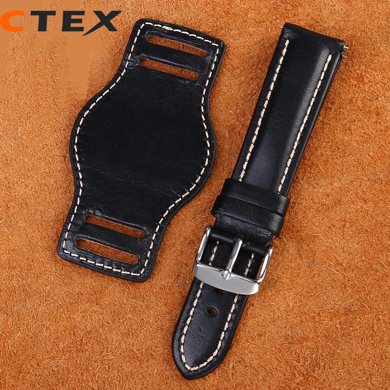 سوار ساعة مصنوع يدويًا من الجلد الأصلي للرجال ، سوار ساعة مع سوار ، سجادة 18 ، 20 ، 22