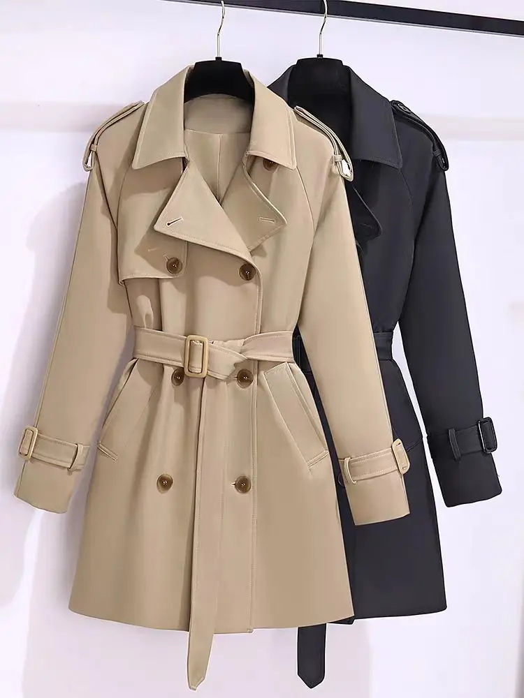 

EVNISI Women Double Breasted Slim OL Trench Coat Trench Coat With Belt Elegant Women Windbreaker Autumn Winter Streetwear 2024