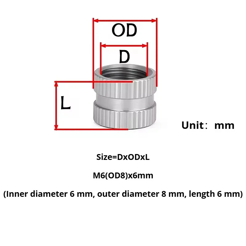 303 Stainless Steel M1.6 M2 M2.5 M3 M4 M5 M6 M8 M10 Hot Melt Insert Knurled Nut Thread Heat Molding Injection Embed Nuts
