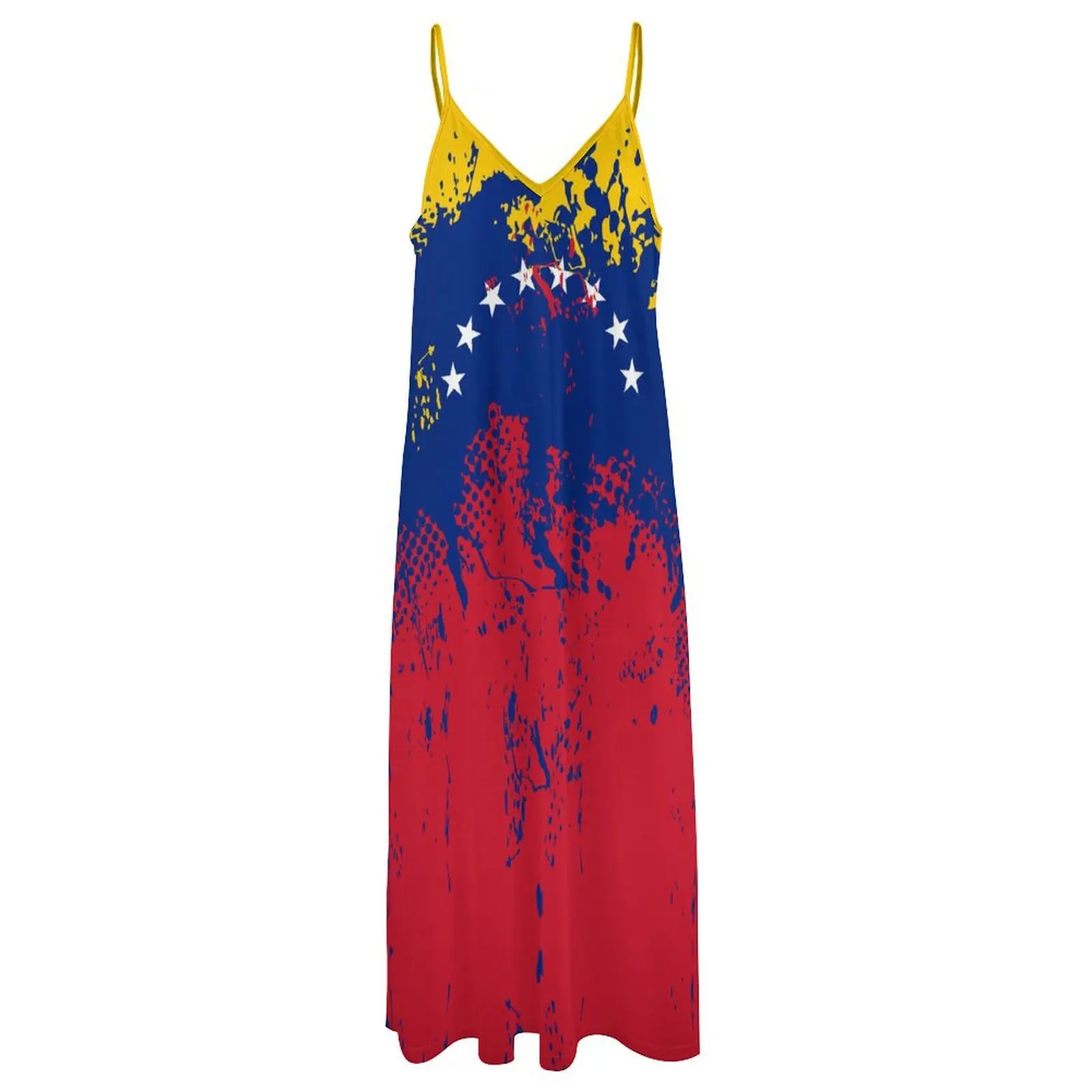 Long Dresses Dress Venezuela Flag Print New Casual Sleeveless Women's V-Neck Printed Dress Swing Retro Dresses