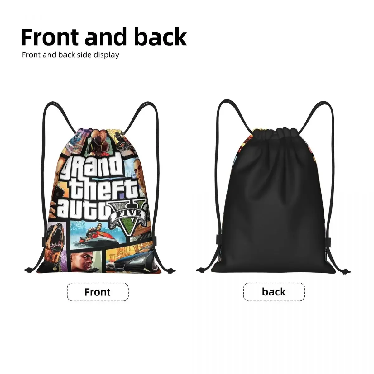 Custom Action Adventure Game Grand Theft Auto Drawstring Bag Men Women Lightweight Sports Gym Storage Backpack