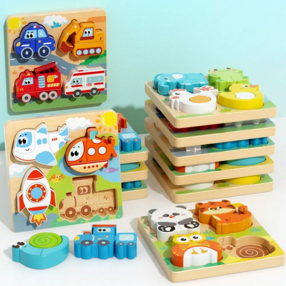 4-in-1 3D Dierenpuzzels Speelgoed Cognitief Karakter Houten Gezicht Veranderende Blokken Montessori Uitdagingen Vorm Matching Game