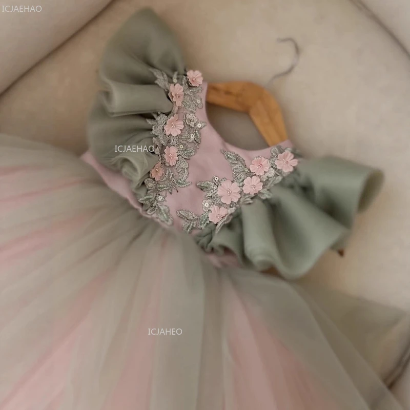 Girls Birthday Princess Dress Children New Party Gown with Flutter Sleeves for Kids Celebration Pageant Formal Evening Wear