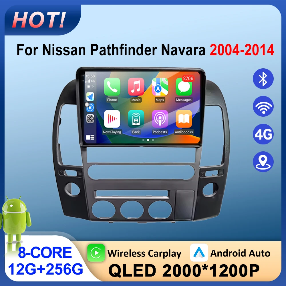 For Nissan Pathfinder Navara 2004-2014 Android 16 Auto Carplay Car GPS Navigation Stereo Multimedia Player Scree tools