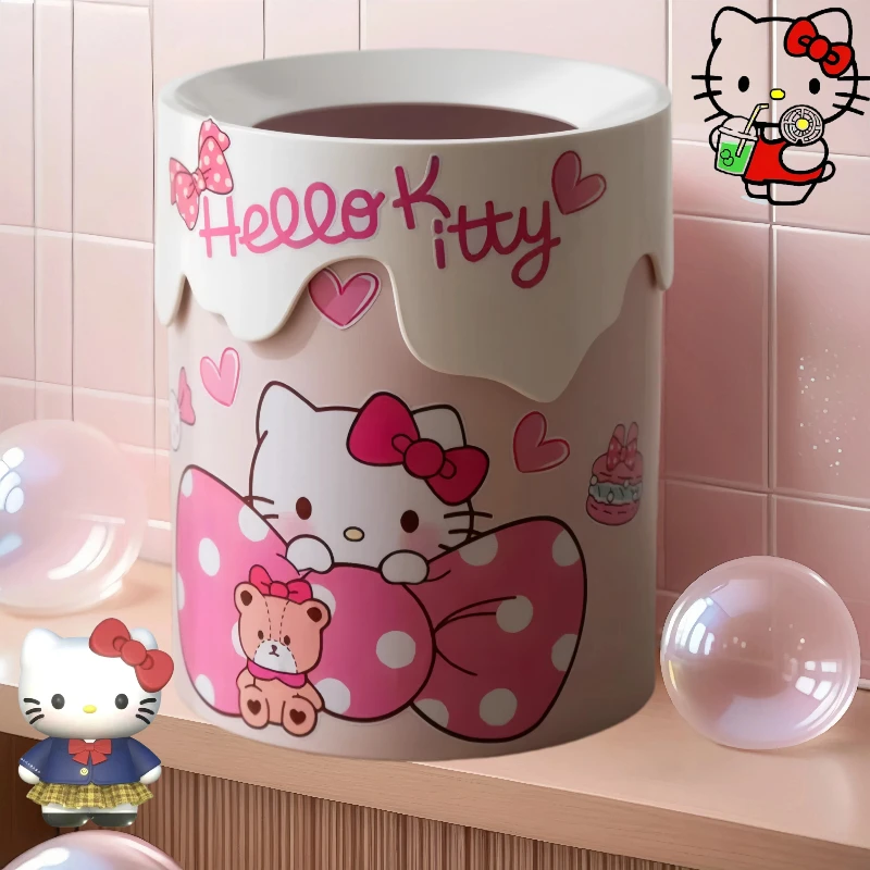 

New Sanrio Hello Kitty Cute Garbage Bin Household Kitchen Large Capacity Storage Bin Cartoon Office Bedroom Toilet Paper Basket