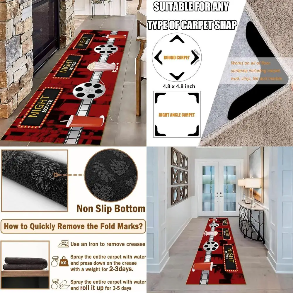 

Home Theater Carpet - 2x7ft, Non-Slip, Movie Night Floor Mat with Cinema Corn Design, Ideal for Living Room, Kitchen, Hallway, a