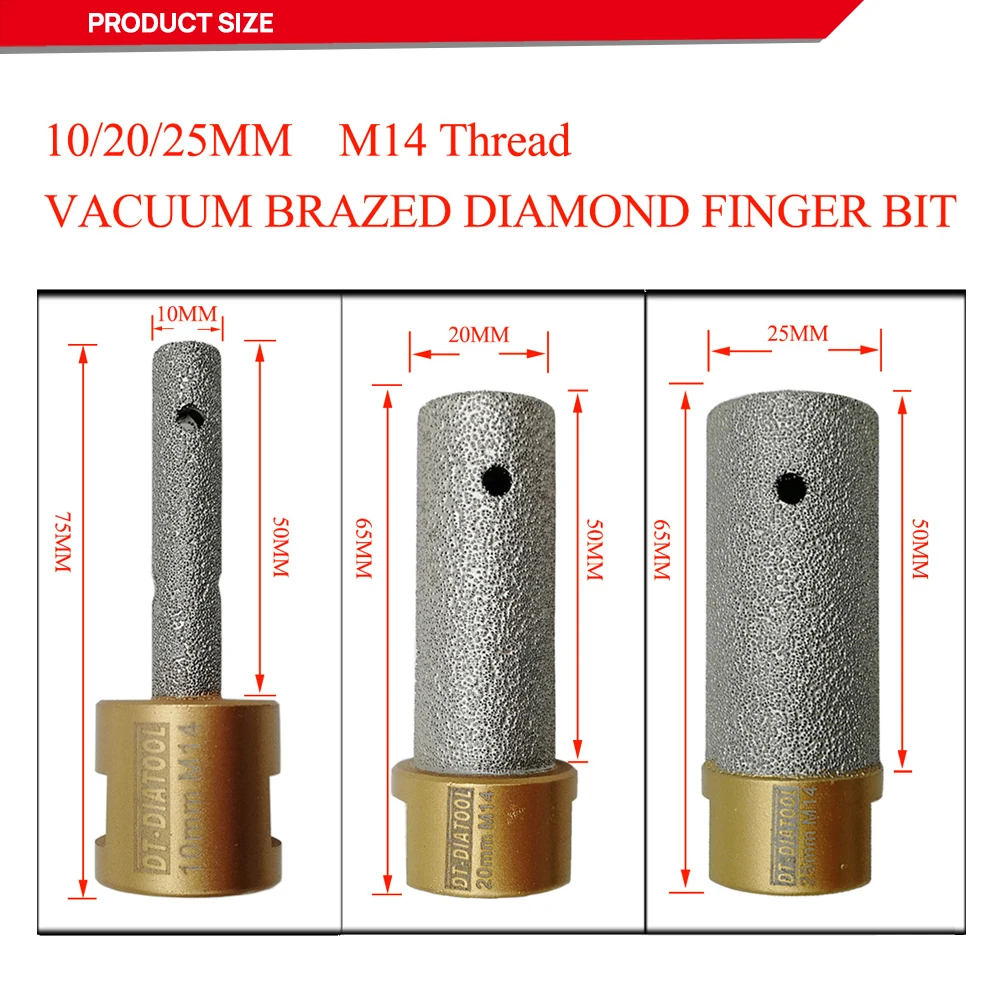 DT-DIATOOL 2pcs/set Dia25mm Vacuum Brazed Diamond Finger Bits With M10 Thread For Tile Porcelain Marble Granite On Angle Grinder