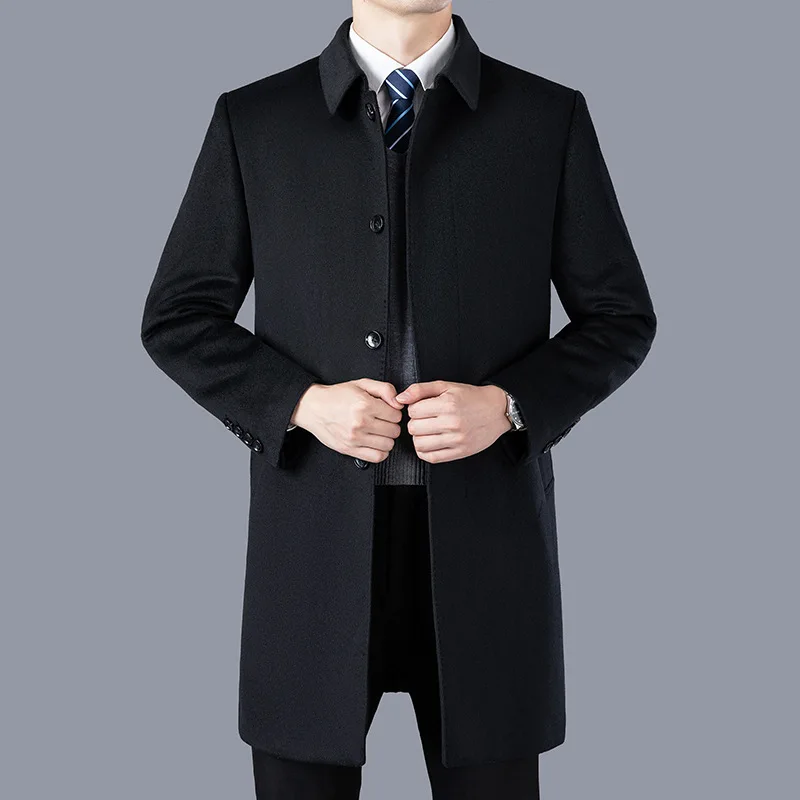 Autumn and Winter New Middle-aged and Elderly Cashmere Coats Men's Wool Lapel Trench Coat Men's Woolen Overcoat Dad's Clothing