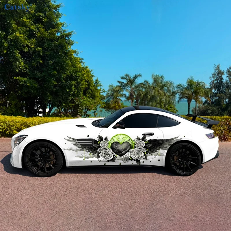 

Winged Heart Roses Colorful Car Vinyl Wraps Decal Self-adhesive PVC Sticker Suitable for Trucks SUV Decor Auto Accessories Gift