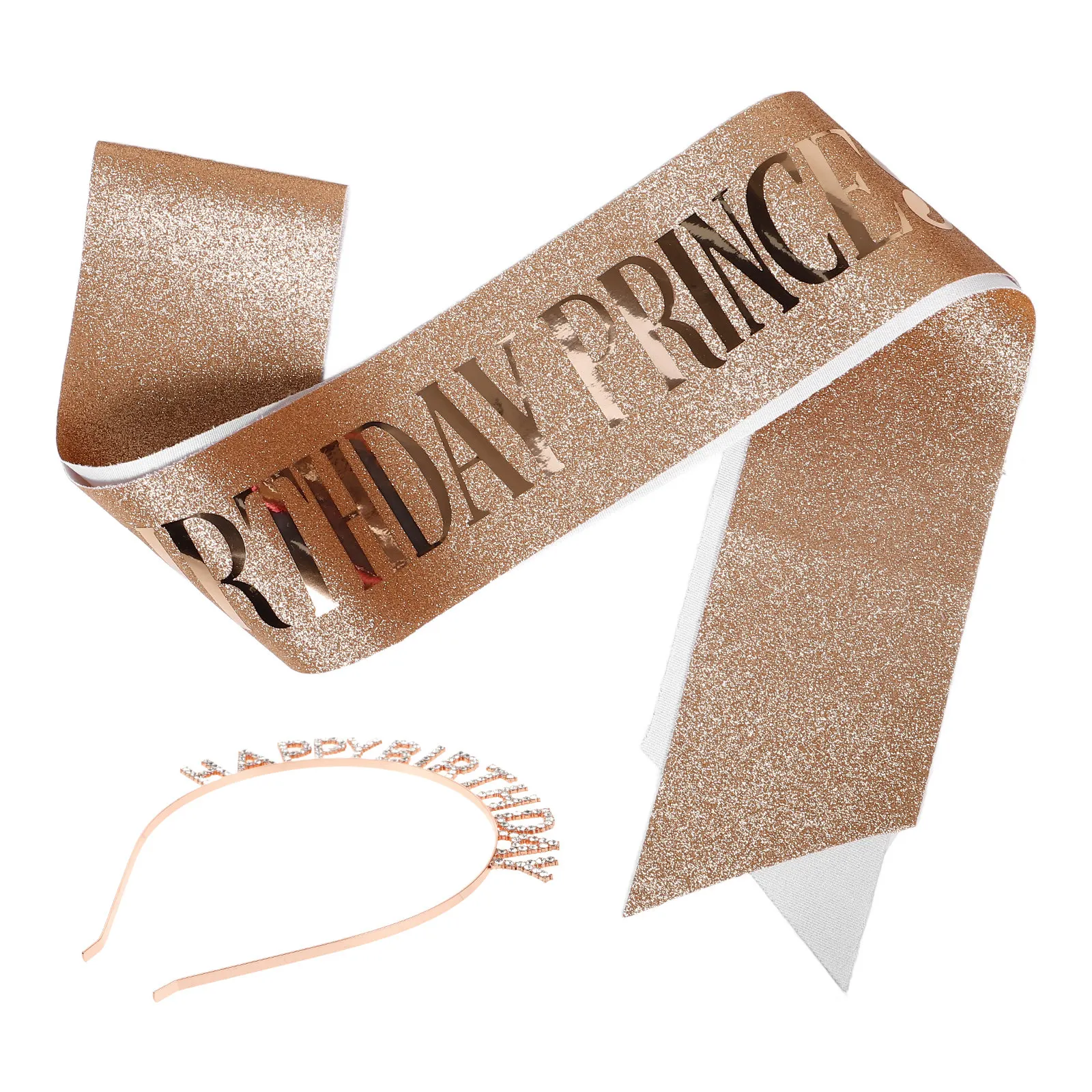 

Набор для дня рождения: корона-повязка на голову и лента из металла и полиэстера, регулируемые, украшения для вечеринки, аксессуары для дня рождения, с блестящими стразами