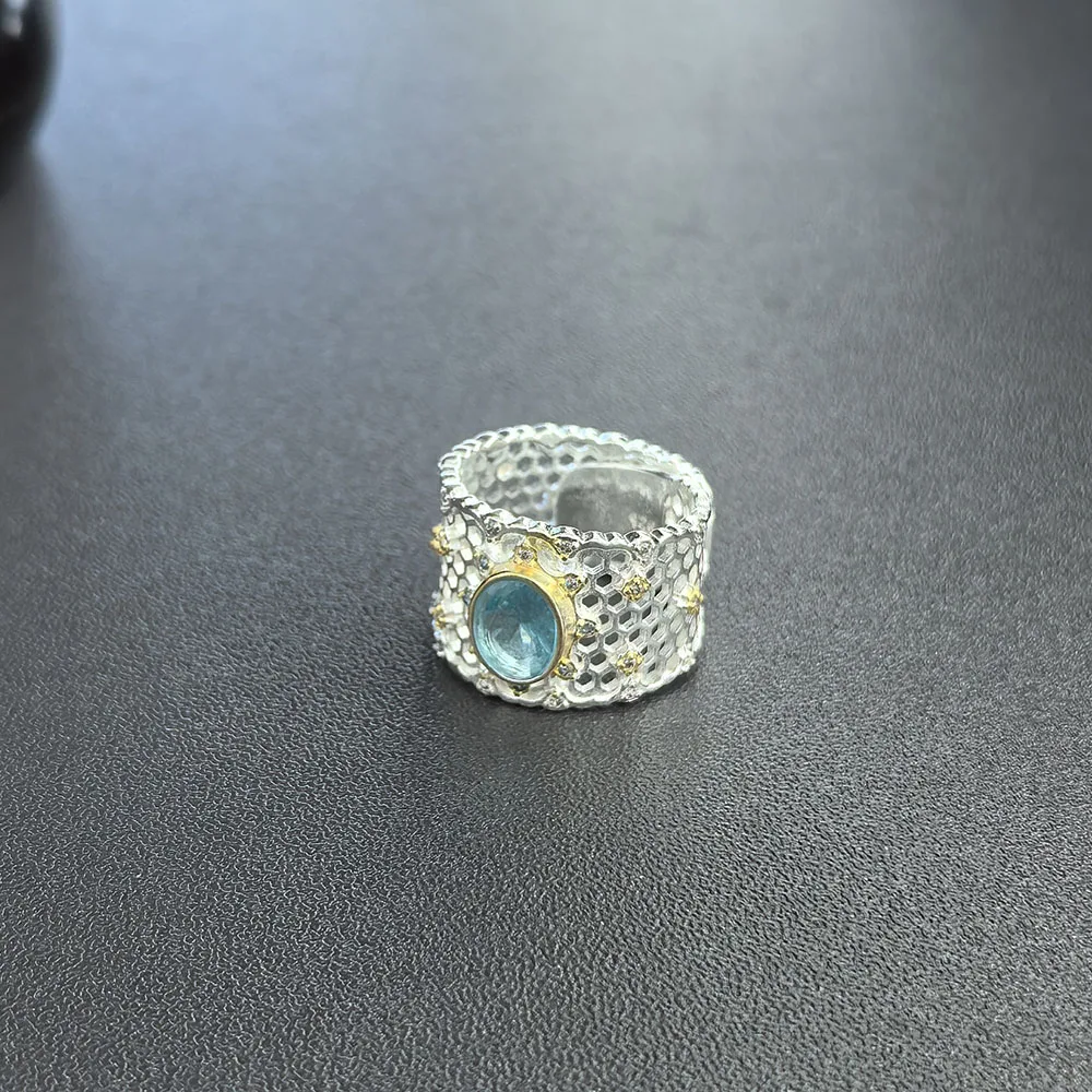 VENTFILLE 925 Sterling Silve Topaz Ring for Women Gift Lace Hollowing Out Wide Versatile Grace Vintage Jewelry Dropshipping