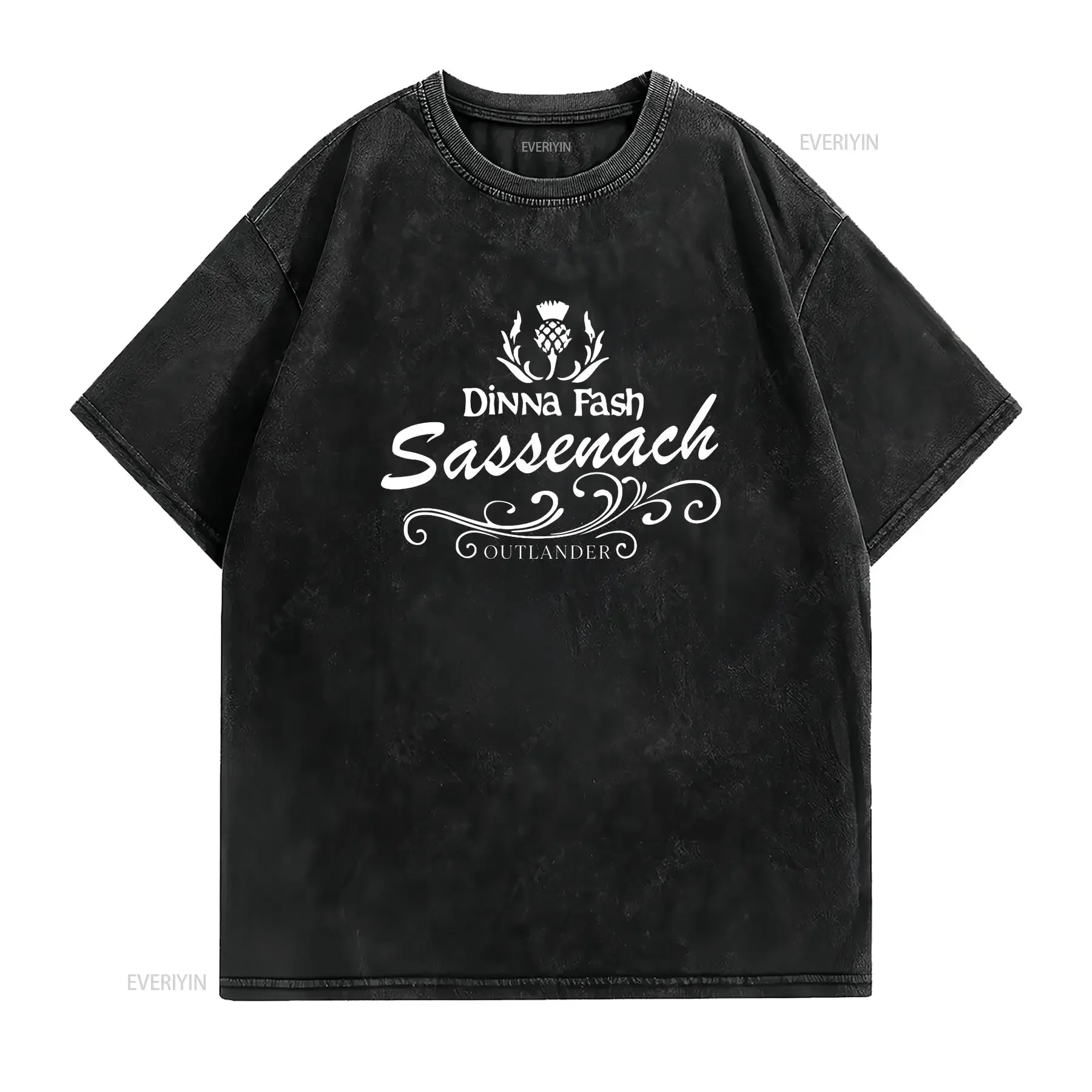 تي شيرت أوتلاندر دينا فاش ساسيناش أسود جديد عتيق مغسول موضة متعددة الاستخدامات ناعمة جرافيك قليلاً للجنسين ملابس الشارع #2