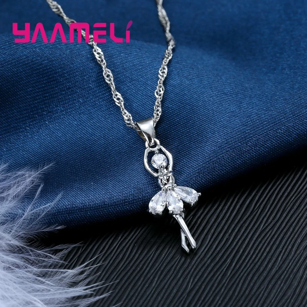 솔리드 SYAAMELI 보석 선물 세트 귀여운 발레 댄서 디자인 목걸이 후프 루프 귀걸이 여성 파티