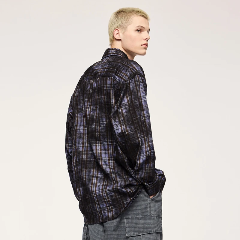 Men's Cotton Dirty Dyed Plaid Shirt autumn Winter New Product, Dirty Fit Loose Plaid Shirt 7103W24