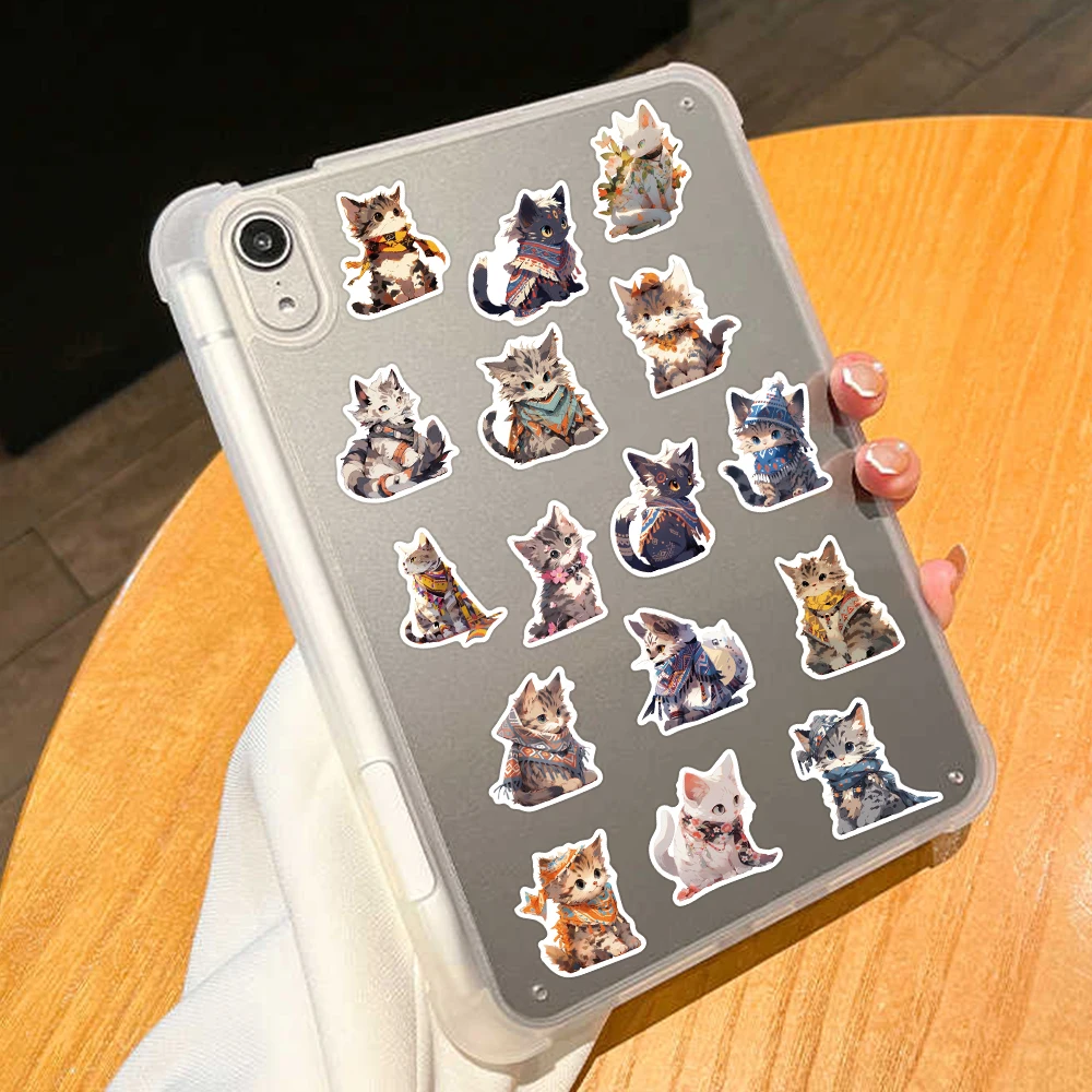 50pcs Cute Cats With Ethnic Costumes Stickers Decals For Phone Laptop Luggage Refrigerator Cartoon Aesthetic Stickers Kids Gifts