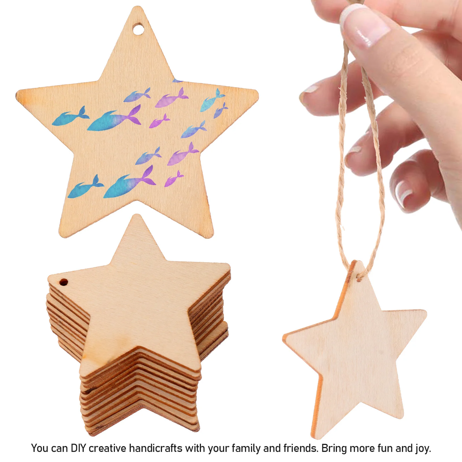 

50Sets Wooden Pentagram Star Cutouts Blank Wood Slices DIY Craft Embellishments Natural Unfinished Wooden Decorations for Living
