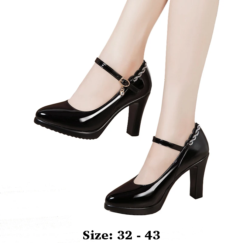 

high quality leather shoe for women 6cm 9cm 11cm high heel platform point toe 32 33 42 43 elegant and office shoe black red