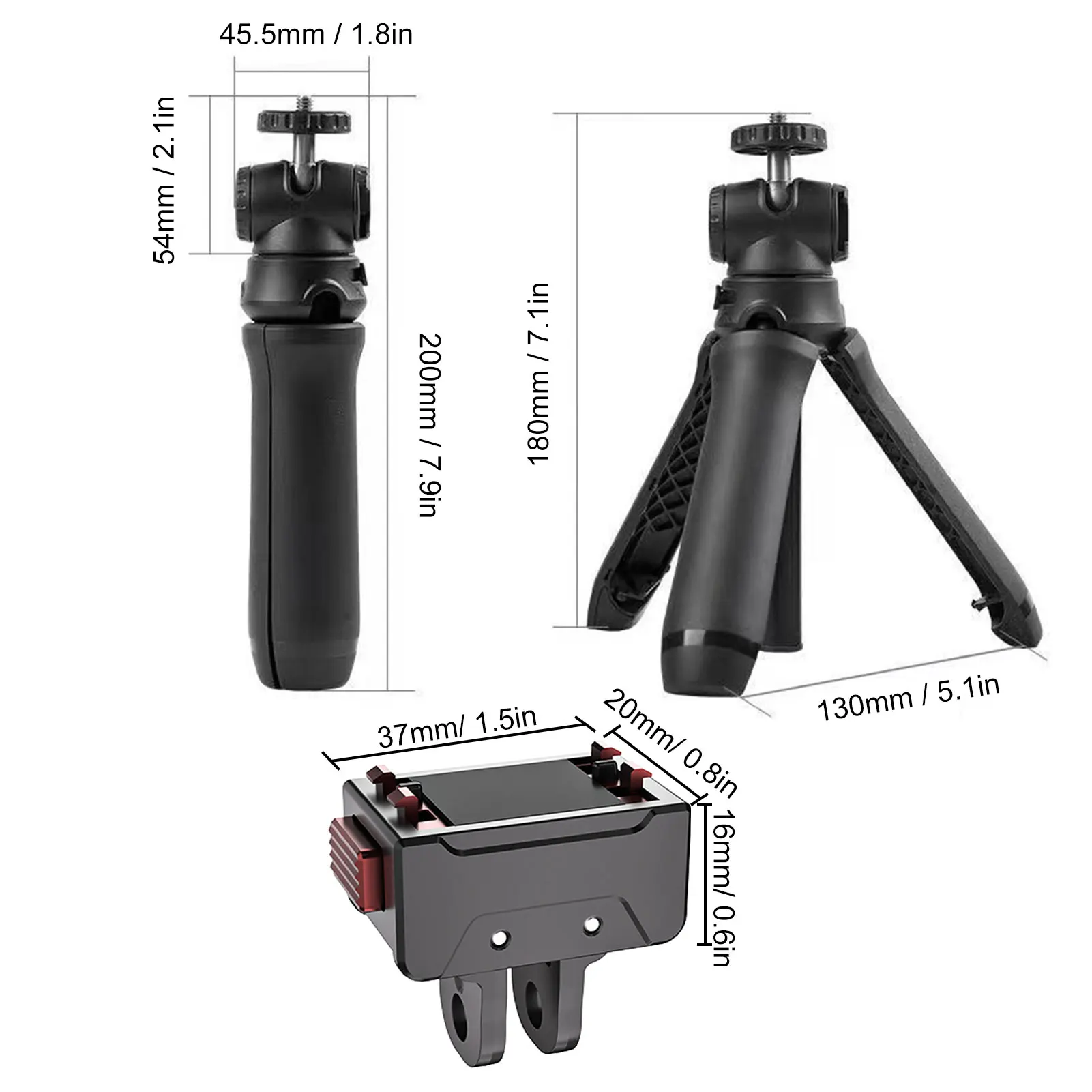 Tripé de câmera dobrável extensível, cabeça esférica de 360 graus, bastão de selfie com suporte magnético para câmera para Insta360 Ace Pro/Ace Pro 2