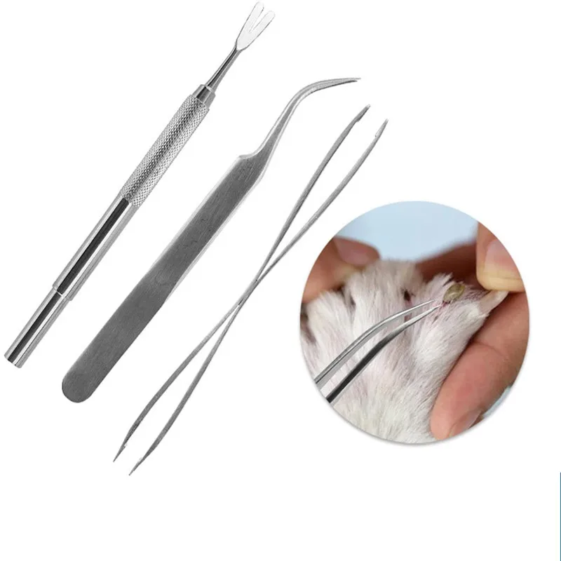

2 In 1 Stainless Steel Tick Tweezers Professional Quick Tick Removal Tool for Cat Dog People Pet Supplies Dog Tick Removal