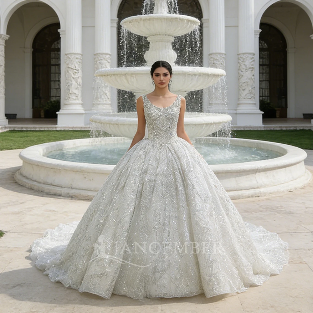 

2026 Sparkly Sequins Tank Ball Gown Wedding Dress For Women Ruched Sleeveless Beading Bridal Gowns Court Train vestidos de novia