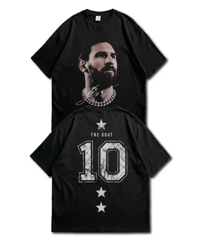 Messi 10 The Goat Signature Graphic T Shirt Black Football Legend Fan Tee Men Women Oversized Streetwear Gift