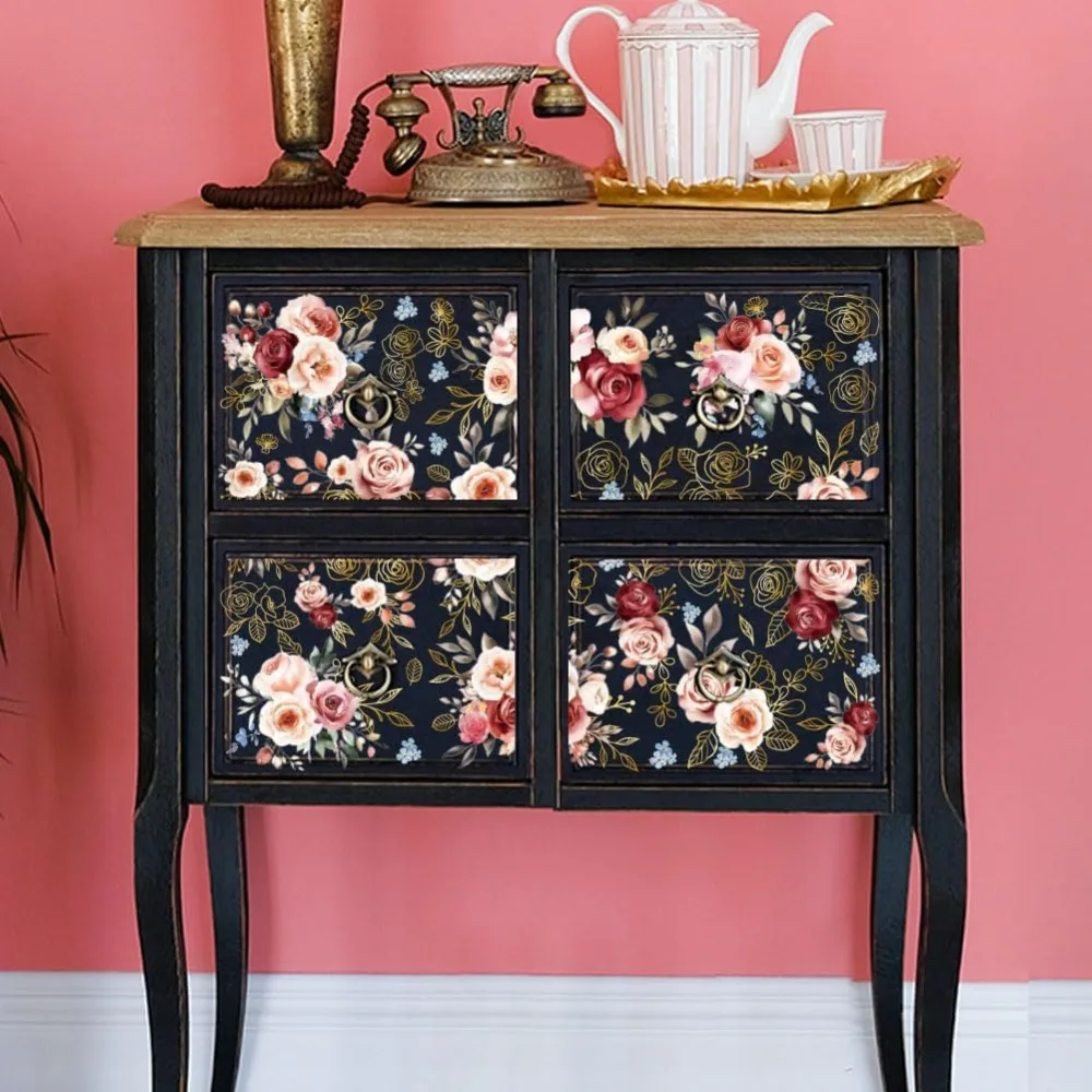 3pcs/Set Watercolor Roses Rub on Transfers for Furniture and Crafts 6x12 inch Roses Furniture Decals Flower Theme making kit view 5