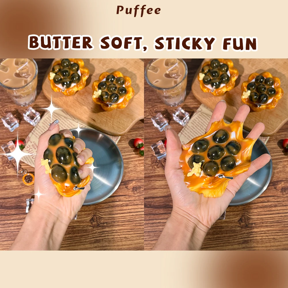 バブルタルトトースト食品グレードのシリコーンスクイーズおもちゃ、手作りタバスクイーズ、クリーミーなソフト粘着性の遅いリバウンドスクイーズおもちゃ、ボバ