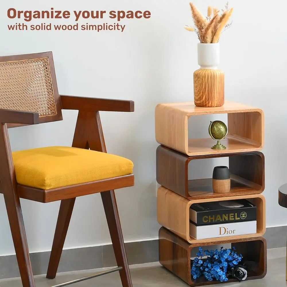 رف تخزين مكعب من خشب الجوز، خزانة كتب متعددة الغرف للمنزل والمكاتب والمساحات الحديثة (مجموعة من 1) #5