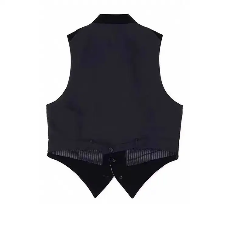 High Street Vest Black Style Men's Tiger Print Multi Pocket Velvet Print Streetwear Vest with Vest and Camisole