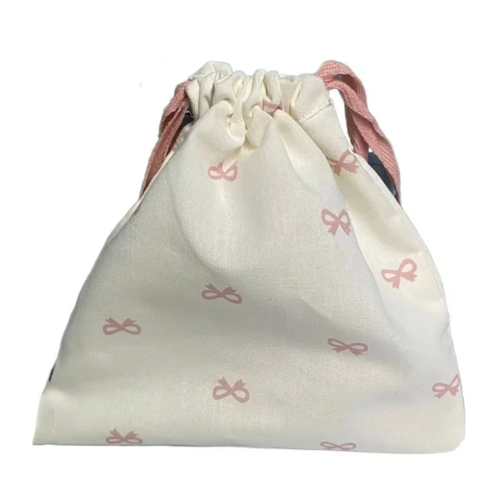 Diaper Pouch Canvas Bundle Pocket Portable Bow Printed Drawstring Storage Bag Large White Cotton Pouch Travel