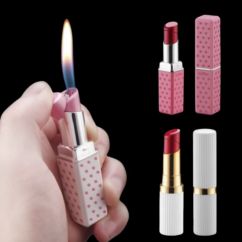 2PC/1PC Portable Lighter Cigarette Accessories Mini Cute Lipstick Inflatable Lighter Windproof Women's Fashion Smoking Gift