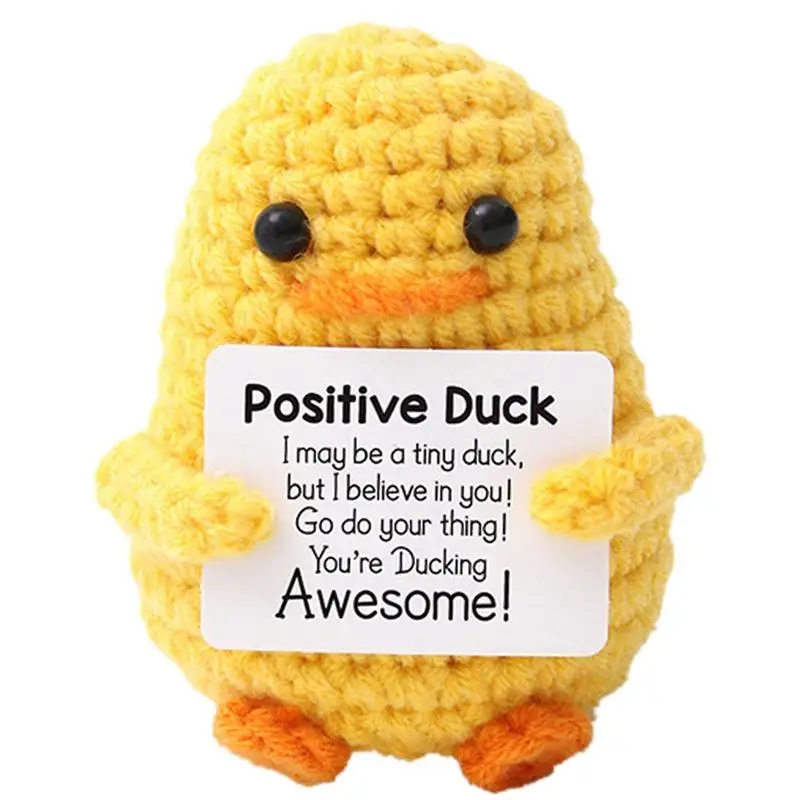 Funny Positive Duck Doll Handmade Inspirational Knitting Duck Doll Handmade Pocket Knitted Duck Doll for Table Bookshelf Living