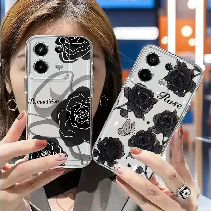 

Rose Blossoms Illustration Phone Case For Xiaomi Mi Poco F2 F3 F4 F5 F6 X5 X6 X7 Pro TPU Protection Transparent
