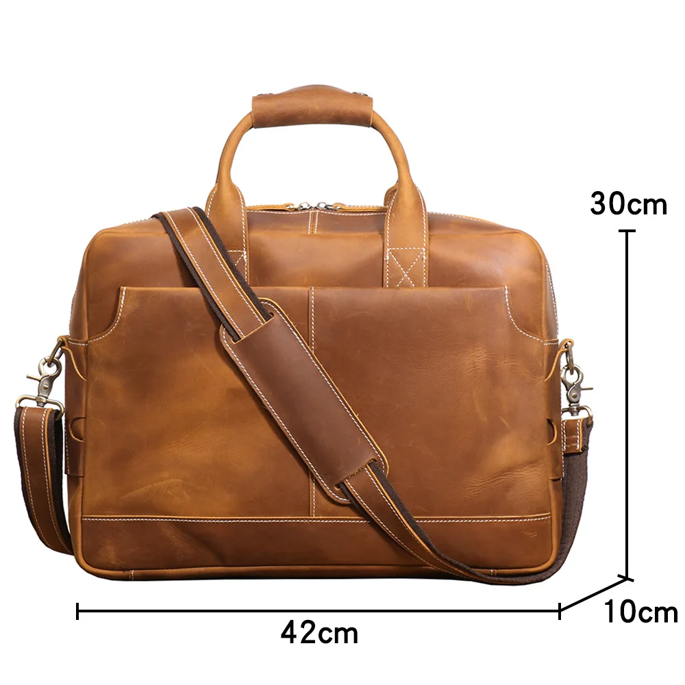 Borsa a tracolla in vera pelle da uomo retrò 42 * 30 * 10 cm Crazy Horse Song Dance Show Valigetta in pelle Laptop Accessori per pendolari d'affari