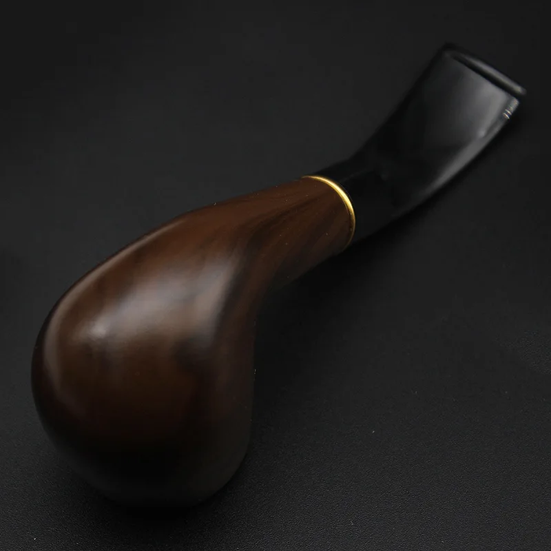 Traditional Style Ebony Wood Nature Handmade Tobacco Smoking Pipe Bent Round Smoke Pipe