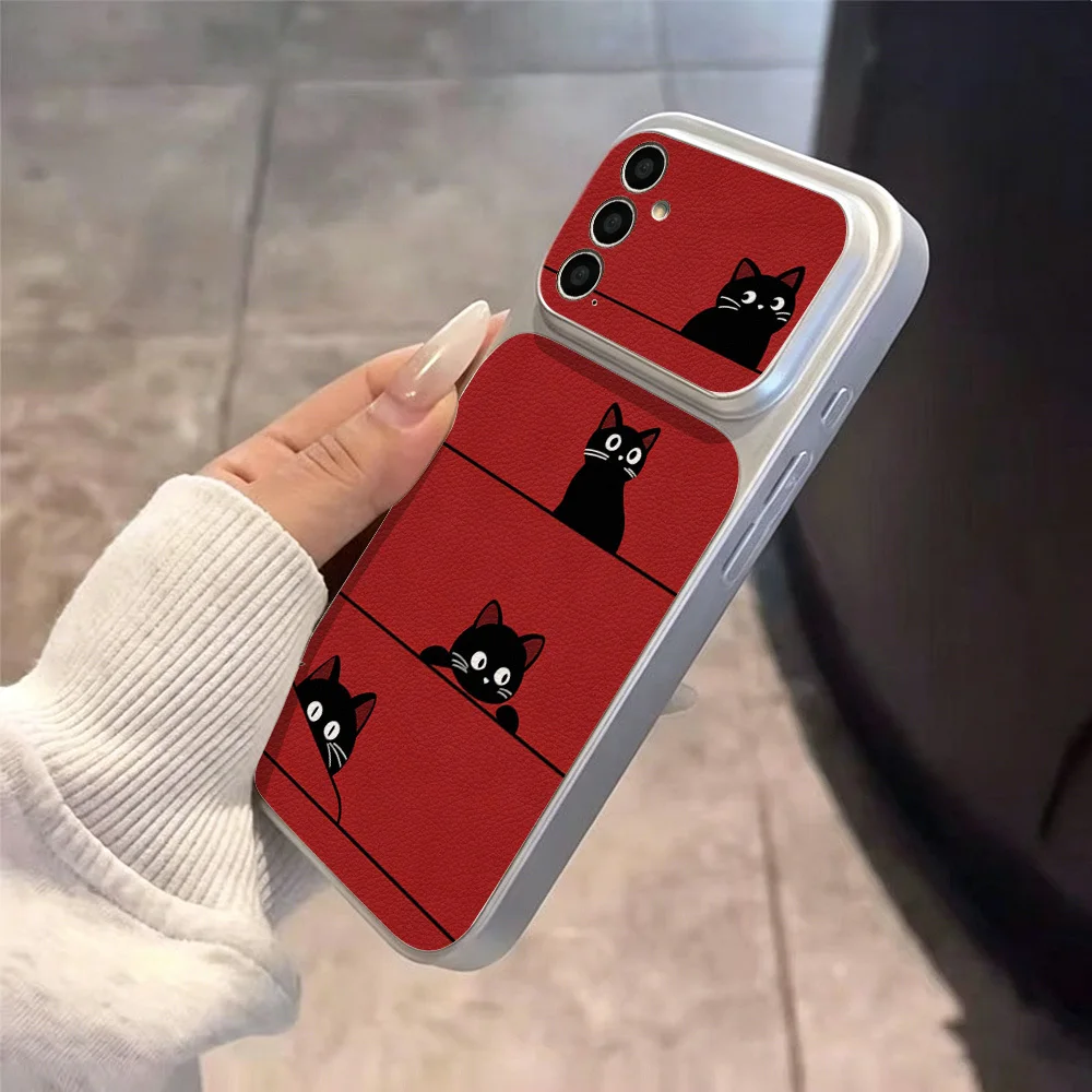Cartoon detector black cat TPU phone case suitable for Samsung Galaxy S26 S25 S24 S22 S21 S20 FE/Ultra/Plus anti fall back cover