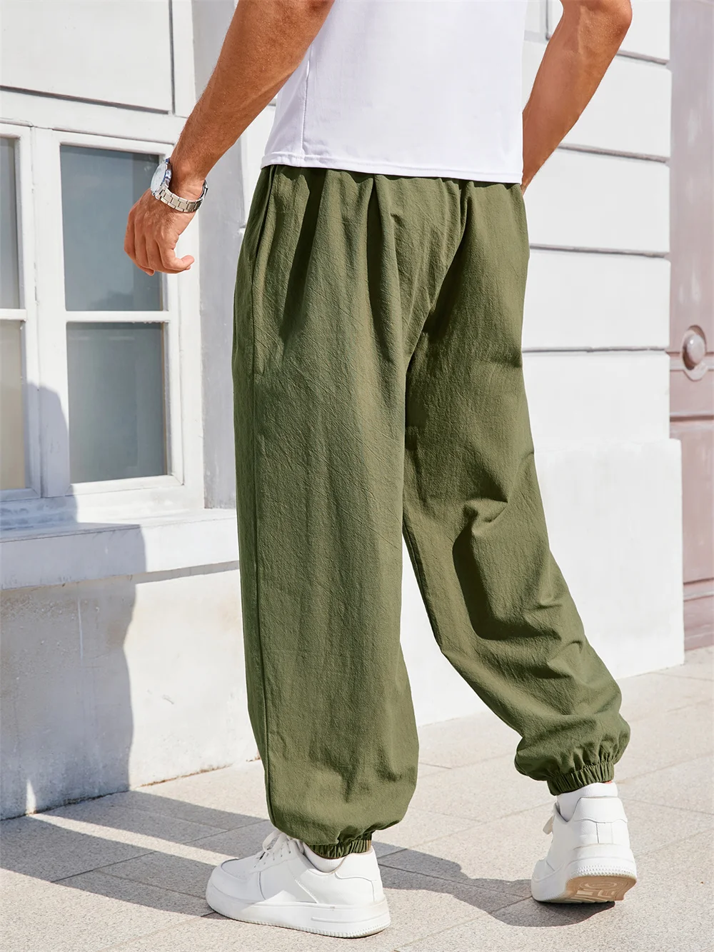 Herren-Haremshose, lockere Passform, chinesischer Stil, Baumwolle, Leinen, einfarbig, gemütliche Jogginghose, Jogger, hochwertige männliche Freizeithose – Detail 6