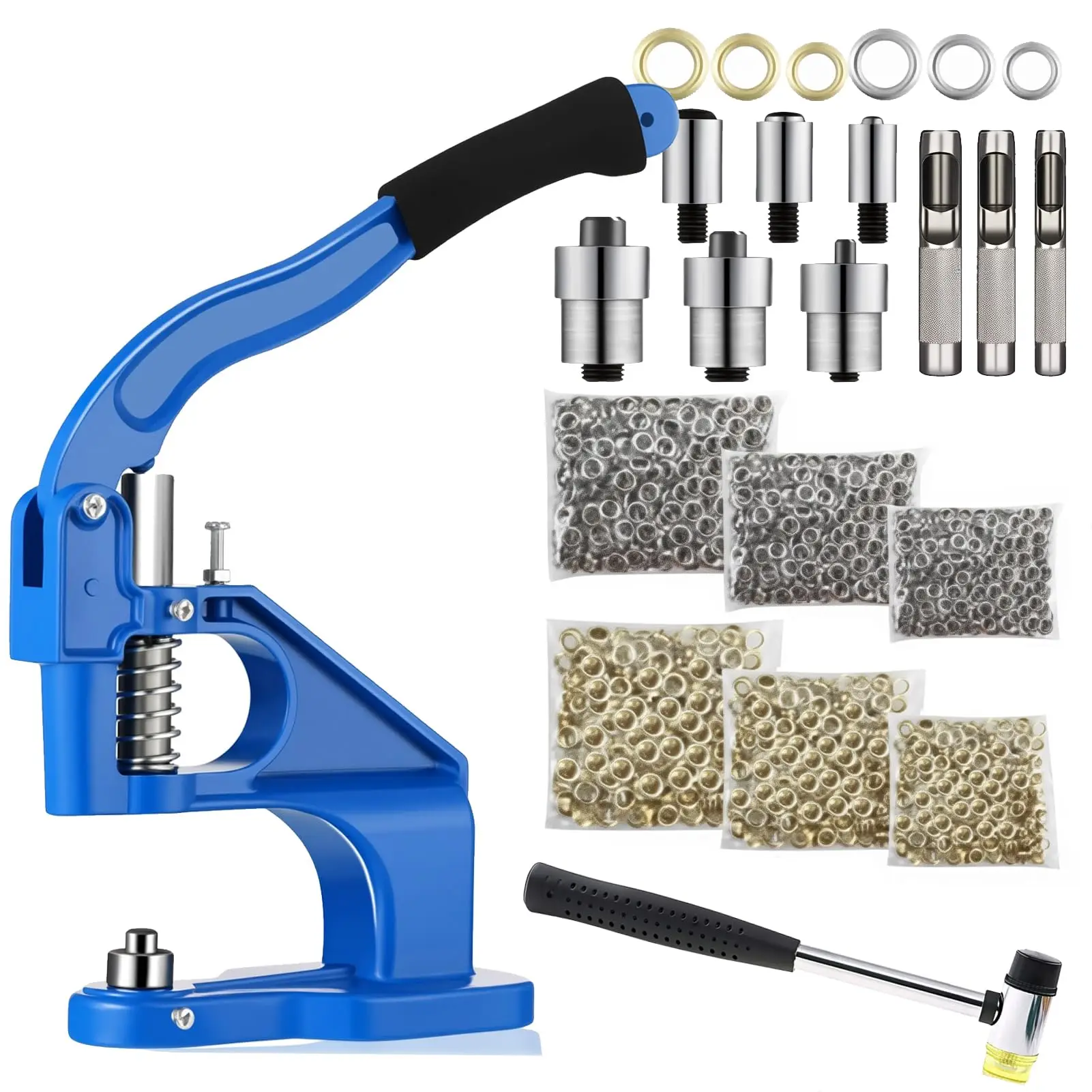 Handbetriebene Ösenmaschine, Ösenpresse mit 3 Matrizen & 3000 Stück Ösen 6,4/9,5/12,7MM, DIY Manuelle Ösenpresse für Stoff, Leinen, Leder, Kunstleder
