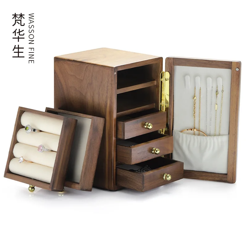 

Solid wood jewelry storage box multi-layer large capacity Ring Earring Necklace Bracelet Wedding Jewelry Box