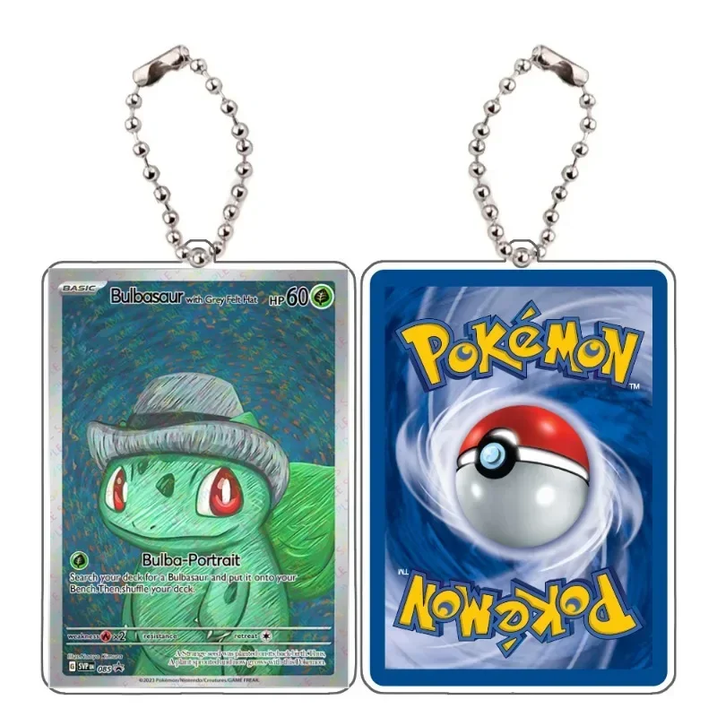 Pokemon Oil Painting Style Charizard Snorlax DIY Card Shape Acrylic Keychain Pendant Anime Classics Game Collection Toy Gift