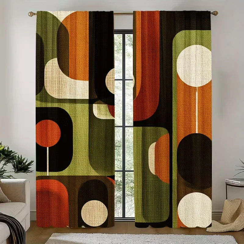 

Ретро-абстрактные шторы с геометрическим принтом в виде кругов, оранжево-зеленые, для гостиной, спальни, окна, декор в стиле середины века