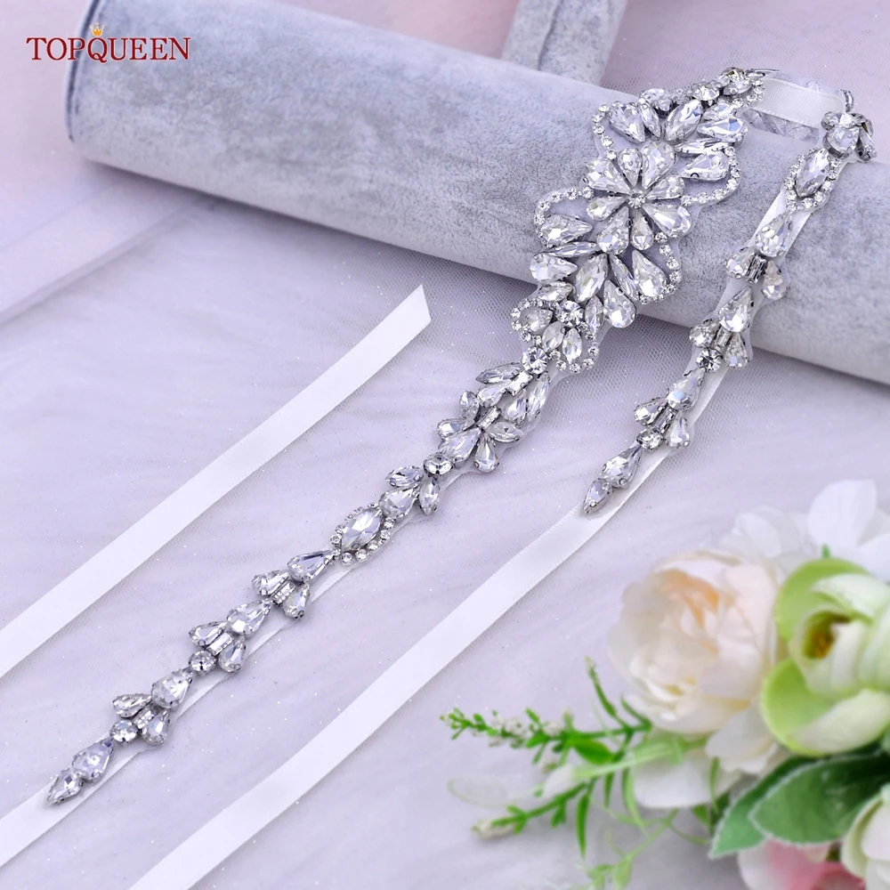 TOPQUEEN Marokko Mode Elegante Braut Gürtel Silber Strass Hochzeit Gürtel Strass Brautjungfer Gürtel Hochzeit Zubehör S99